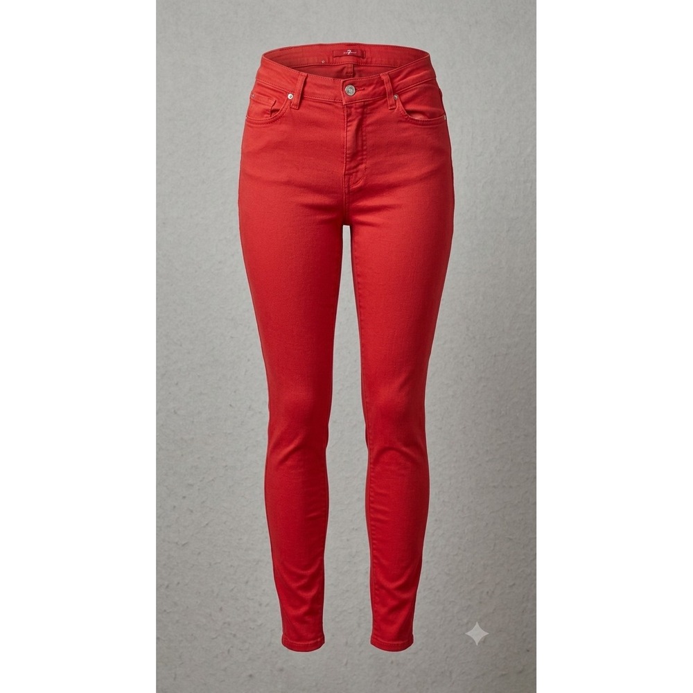 7 For All Mankind AU8229894A Women's Red Demin Skinny Jeans Pants. Size 28